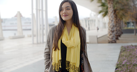 Image showing Stylish young woman enjoying a walk in town