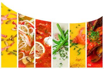 Image showing Collage from photos of soups puree 