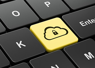 Image showing Cloud computing concept: Cloud With Padlock on computer keyboard background