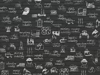 Image showing Grunge background: Black Brick wall texture with Painted Hand Drawn Industry Icons