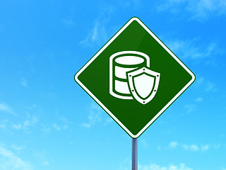 Image showing Software concept: Database With Shield on road sign background