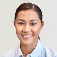 Image showing happy smiling young woman face or portrait