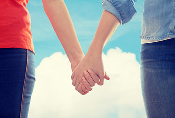 Image showing close up of lesbian couple holding hands