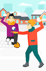 Image showing Men playing in snowballs.