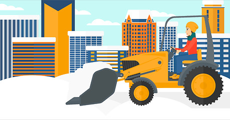 Image showing Woman plowing snow.