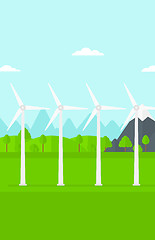 Image showing Background of wind turbines in mountains.