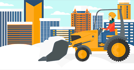 Image showing Woman plowing snow.