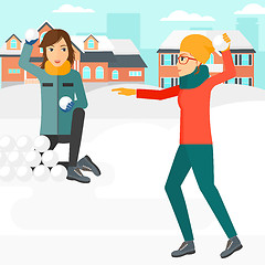 Image showing Women playing in snowballs.