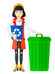 Image showing Woman with recycle bins.