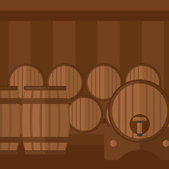 Image showing Background of wine barrels in cellar.