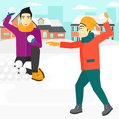 Image showing Men playing in snowballs.