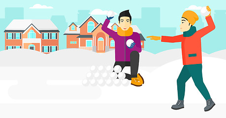 Image showing Men playing in snowballs.