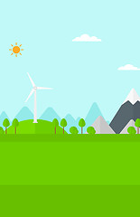 Image showing Background of mountains with wind turbine.