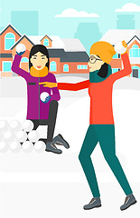 Image showing Women playing in snowballs.