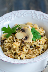 Image showing Risotto with mushrooms, onions and parsley.