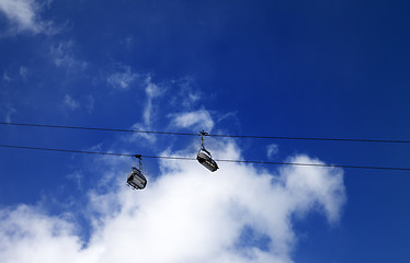 Image showing Chair-lift and sunlight evening sky