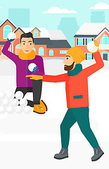 Image showing Men playing in snowballs.