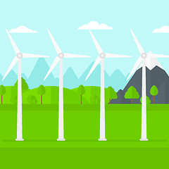 Image showing Background of wind turbines in mountains.