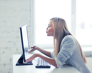 Image showing happy woman with laptop computer