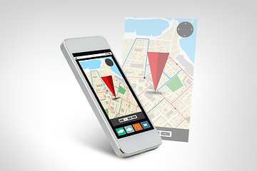 Image showing white smarthphone with gps navigator map on screen