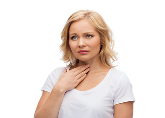 Image showing unhappy woman suffering from throat pain