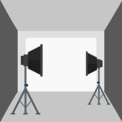 Image showing Background of empty photo studio with lighting equipment.