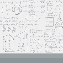 Image showing Background of white blackboard with mathematical equations.