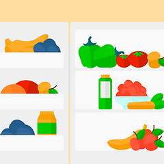 Image showing Background of  refrigerator full of fruits and vegetables.