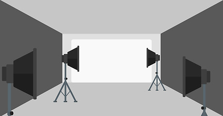 Image showing Background of empty photo studio with lighting equipment.