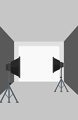 Image showing Background of empty photo studio with lighting equipment.