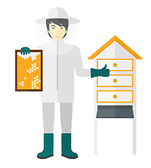 Image showing Bee-keeper at apiary.