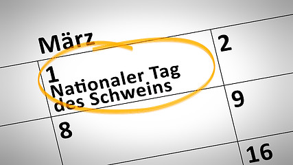 Image showing National Day of the Pig first of March in german language