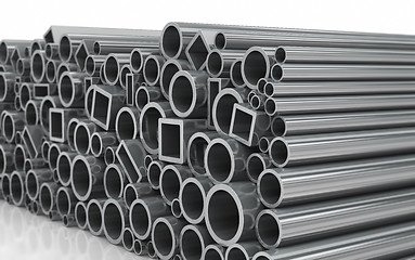Image showing Stack of steel pipes