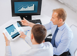 Image showing businessmen with tablet pc and computer at office