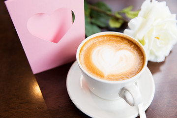 Image showing close up of greeting card with heart and coffee