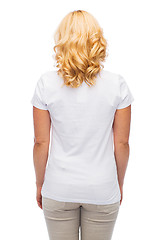 Image showing woman in blank white t-shirt from back