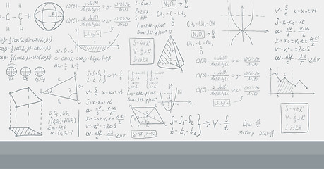 Image showing Background of white blackboard with mathematical equations.