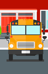 Image showing Yellow bus on the background of school building.