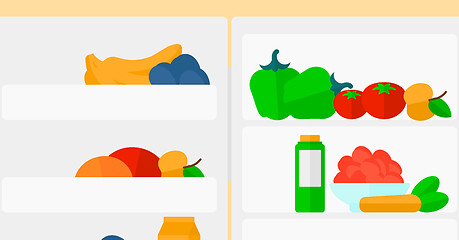 Image showing Background of  refrigerator full of fruits and vegetables.