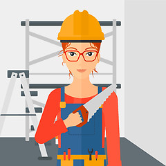 Image showing Smiling worker with saw.