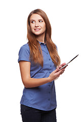 Image showing Business woman using digital tablet computer PC 