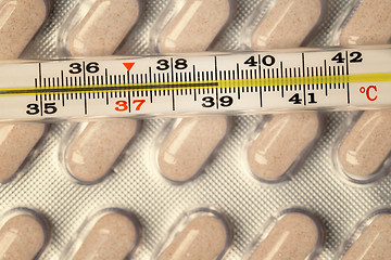 Image showing Thermometer and pills