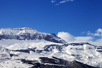 Image showing Snowy mountains at nice sun day