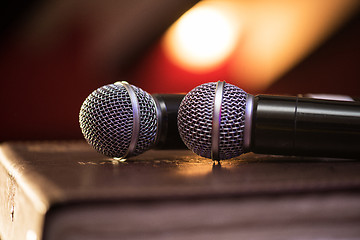 Image showing Closeup of audio microphones