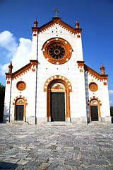 Image showing  church  in  the mercallo    closed brick tower sidewalk italy  