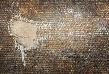 Image showing Detail (damage) of an old canvas suitcase, close-up