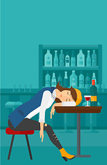 Image showing Woman sleeping in bar. 