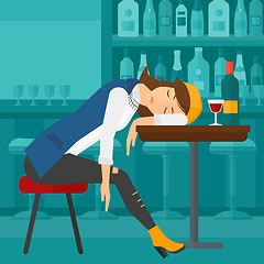 Image showing Woman sleeping in bar. 