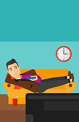 Image showing Man lying on sofa.