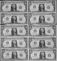 Image showing Black and white Dollar notes 1 Dollar